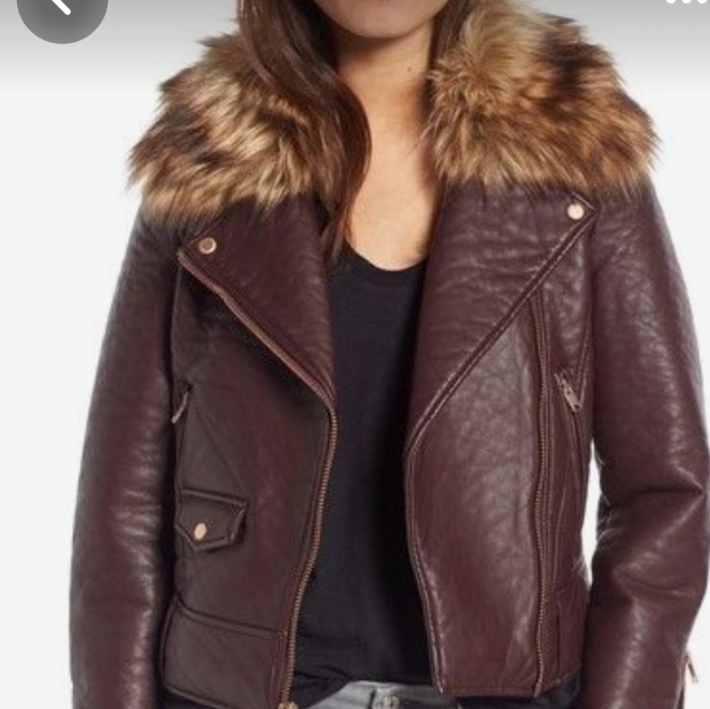 Marc New York Andrew MarcBeverly Faux Leather Jacket withFaux Fur Trim